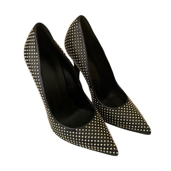 Giuseppe Zanotti Black Leather Gold Studded Pointed Toe Pumps Size 36.5 - Picture 4 of 8